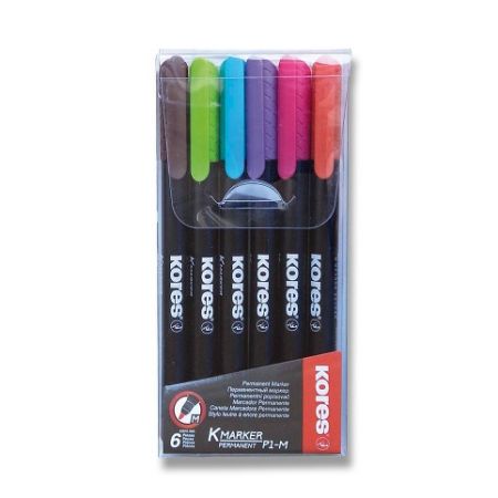 Permanentní popisovač Kores K-Marker - sada 6 barev, tenký hrot M
