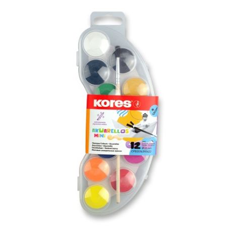 Vodové barvy Kores Akuarellas Mini - 12 barev, průměr 25 mm