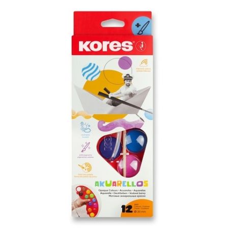 Vodové barvy Kores Akuarellos - 12 barev, průměr 30 mm