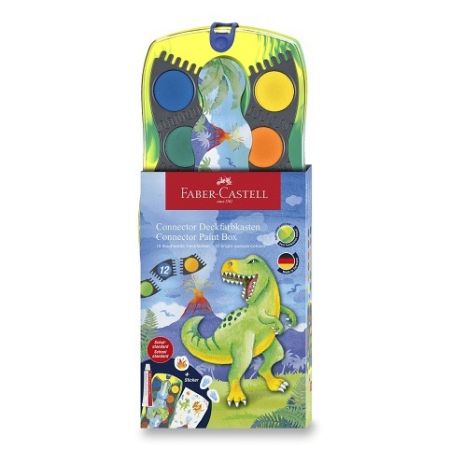 Vodové barvy Faber-Castell Connector Dinosaurus - 13 ks, průměr 30 mm