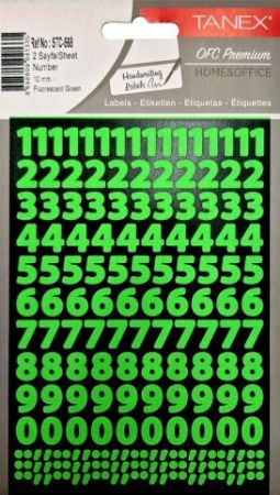 Samol.čísla neon zelené 10mm STC-568 240ks