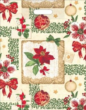 Taška vánoční 46 x 35 růže s mašlí, ozdoby