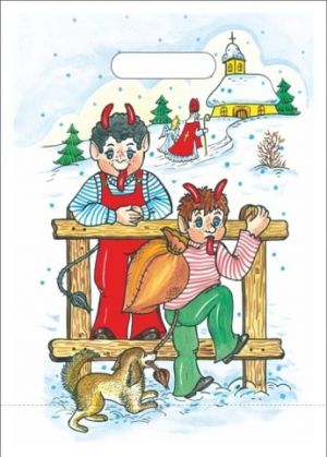 Taška mikulášská 34 x 24 Mikuláš, anděl, čerti a pes