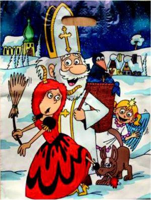Taška mikulášská 46 x 35 Mikuláš, čert a anděl