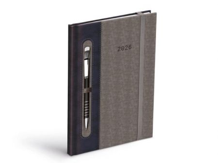 Diář 2026 T805 PU dark blue/gray - na propisku s gumkou