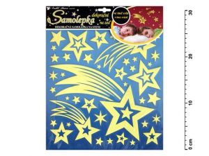 Samolepící dekorace 10094 kometa a hvězdičky s glitry svítící ve tmě 31x29cm