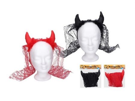 Set karneval W026093 - čelenka s rohy a závojem