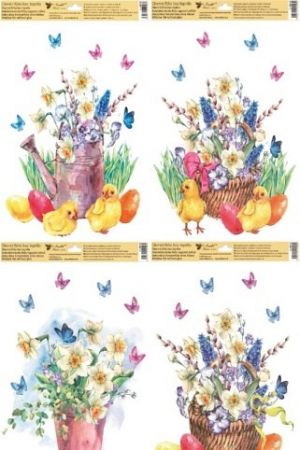 Okenní fólie kytice s kuřátky 30 x 42 cm (6912)