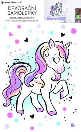 Samolepka na zeď, barevný jednorožec 42 x 60 cm 15500