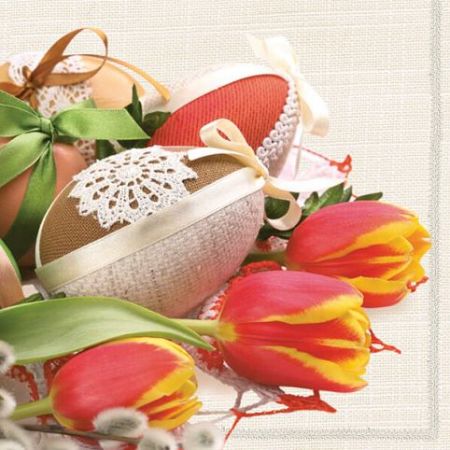 Ubrousky DAISY L (20ks) Tulips, Easter Eggs &amp; Catkins