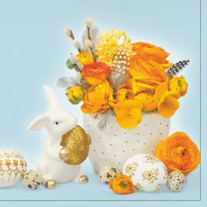 Ubrousky DAISY L (20ks) Pot with Yellow Flowers and Quail Eggs