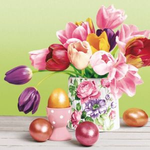 Ubrousky DAISY L (20ks) Pastel Tulips Bouquet with Golden Eggs