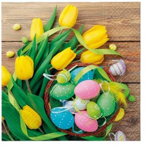 Ubrousky PAW TETE L (20ks) Easter basket and tulips