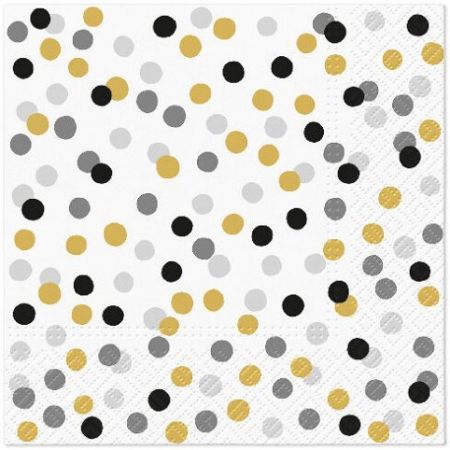 Ubrousky PAW Dekor L (20ks) Confetti Dots gold-black
