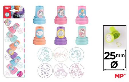 Razítka 25 mm s motivem jednorožců na blistru