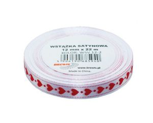 Atlasová stuha s vzorem srdce 12 mm - 2
