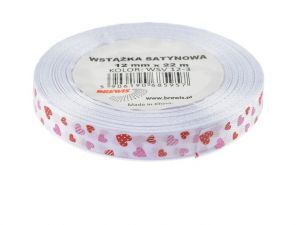 Atlasová stuha s vzorem srdce 12 mm - 3