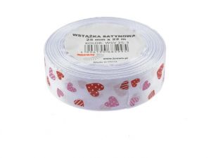 Atlasová stuha s vzorem srdce 25 mm - 3