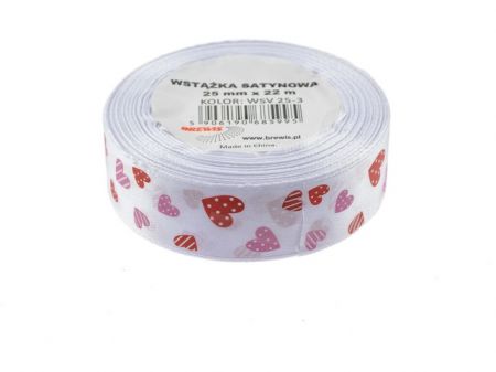 Atlasová stuha s vzorem srdce 25 mm - 3
