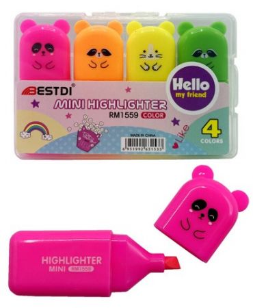 Sada MINI zvýrazňovače Zvířátka 4 ks neon