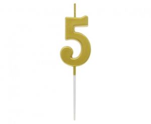 Dortová svíčka č. 5 zlatá - pikery
