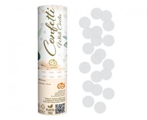 Vystřelovací konfety 15 cm Bílé kolečka