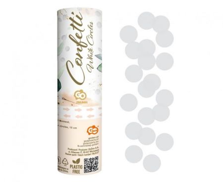 Vystřelovací konfety 15 cm Bílé kolečka