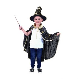 Plášť černý s kloboukem Čaroděj/čarodějnice HALLOWEEN