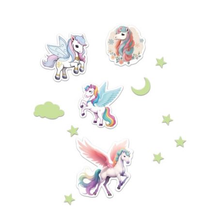 Dekorace na stěnu jednorožci svítící ve tmě