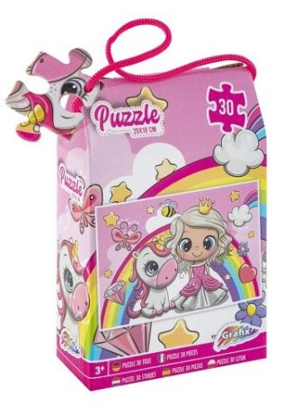Puzzle 30 dílků 29x18 cm Princezna a jednorožec