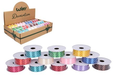 Saténová stuha 2,5cm x 2,7m puntík