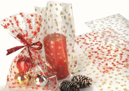 Sáček celofan 16x25 cm transparent star