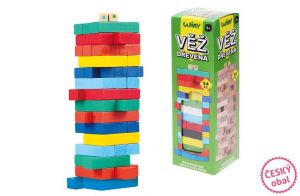 Věž dřevěná barevná 54 dílků 6,3x6,3x20 cm