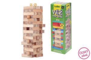 Věž dřevěná s čísly 54 dílků 6,3x6,3x20 cm