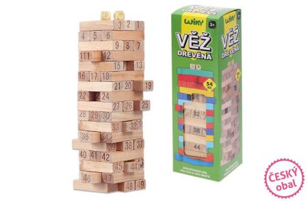 Věž dřevěná s čísly 54 dílků 6,3x6,3x20 cm