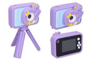 Dětský digitální fotoaparát silikonové pouzdro dino stativ - foto 48Mpx, video Full HD