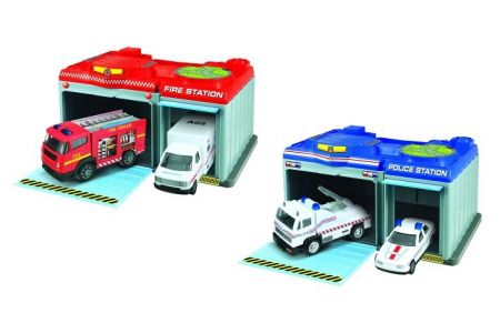 Stanice přenosná se 2 kovovými auty 24x15,5x12,5 cm