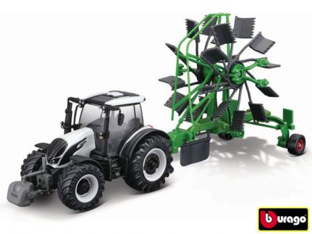 Bburago Farm 10cm Tractor with Deluxe Trailer - Valtra N174 - Whirl Rake