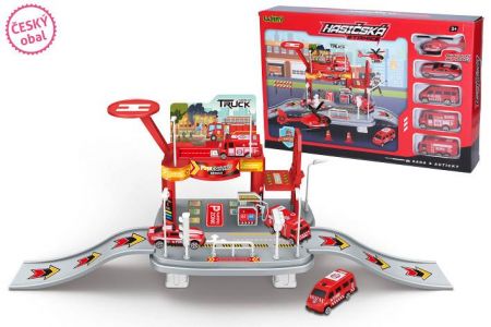 Hasičská stanice s auty 65x19x24,5 cm - český obal