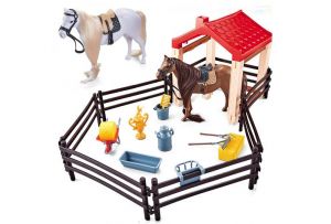 Kůň 2 ks s ohradou 14cm