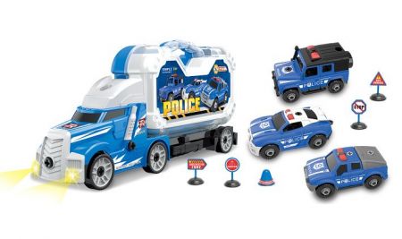 Kamion policejní s 3 auty šroubovací s efekty 42 cm