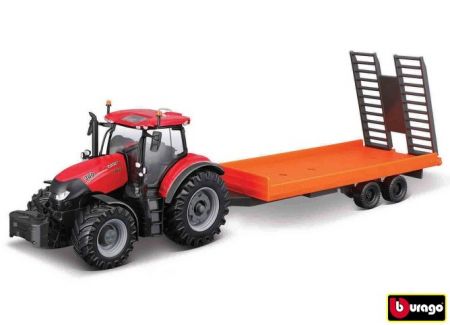 Bburago Farm 10cm Tractor with Trailer - Case IH Optum CVX 300 with Low Loader Trailer