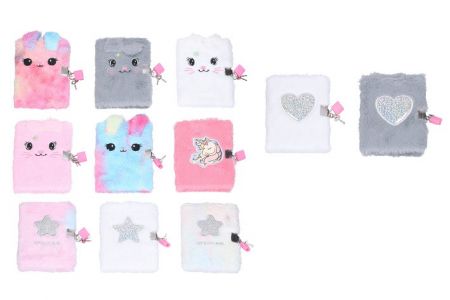 Deníček nelinkovaný se zámkem 10,5x15 cm plyš, 70 stran