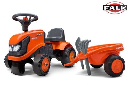FALK 260C Baby Kubota ride-on traktor s přívěsem, hrable a lopata