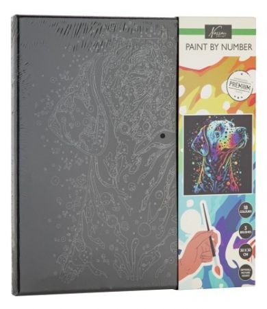 Malování podle čísel na černé plátno pes