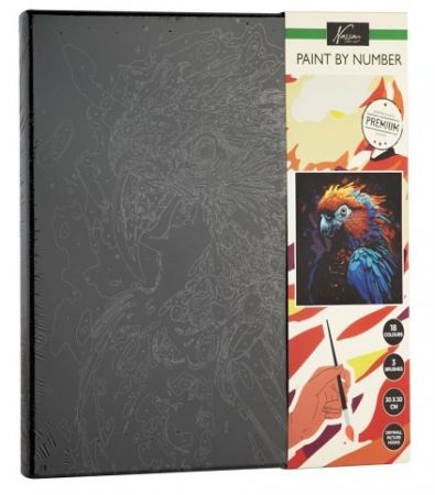 Malování podle čísel na černé plátno papoušek
