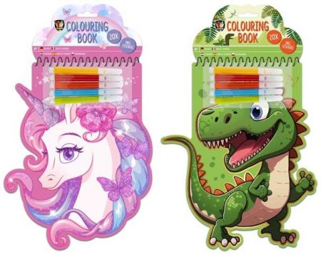 Kniha omalovánek ve tvaru jednorožce/krokodýla + 4 fixy
