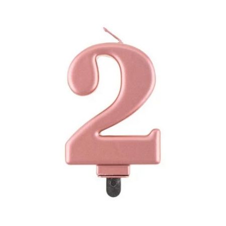 Svíčka dortová - číslice 2, metalická, růžová 8cm