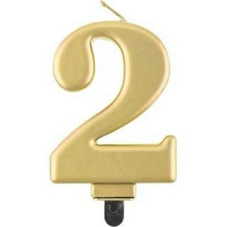 Svíčka dortová - číslice 2, metalická zlatá 8cm