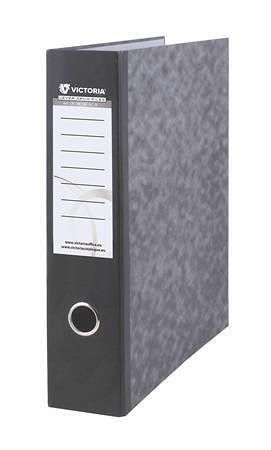 Pákový pořadač, 75 mm, A4, karton, mramor černý, VICTORIA